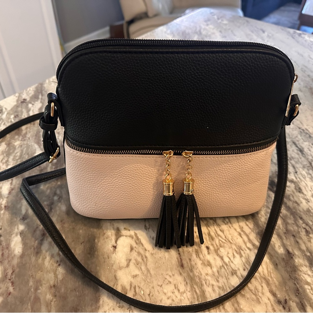 Two-Tone Black and Pale Pink Crossbody Bag